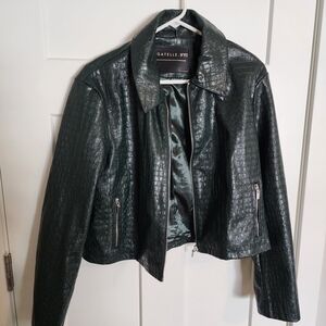 Bagatelle Dark Green Croc-Embossed Leather Jacket